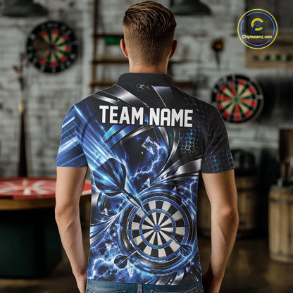 Black And Blue Thunder Lightning Custom Dart Team Men Polo Shirt With Name IPHW12579