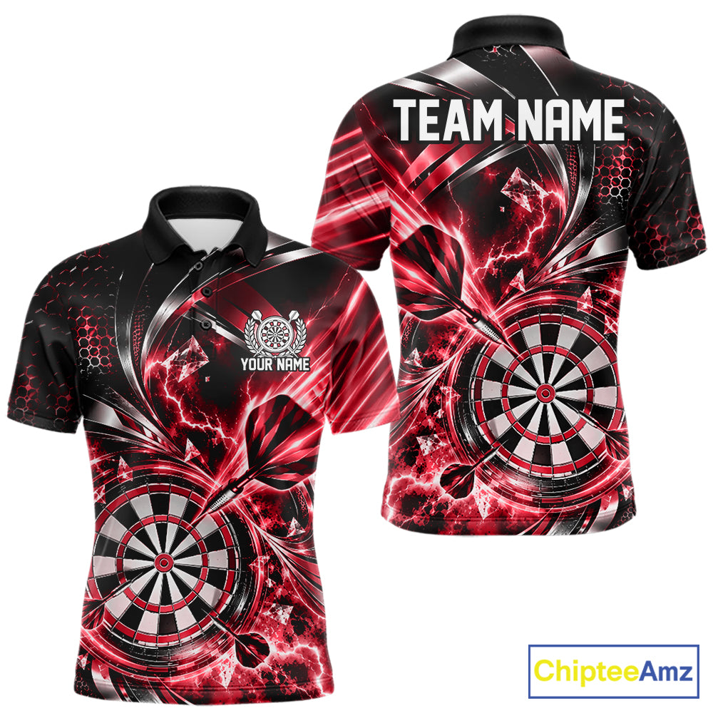 Black And Red Thunder Lightning Custom Dart Team Men Polo Shirt With Name IPHW12580