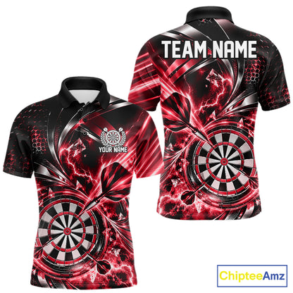 Black And Red Thunder Lightning Custom Dart Team Men Polo Shirt With Name IPHW12580