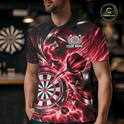 Black And Red Thunder Lightning Custom Dart Team Men Polo Shirt With Name IPHW12580