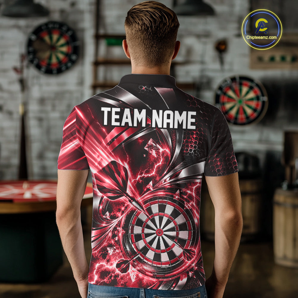 Black And Red Thunder Lightning Custom Dart Team Men Polo Shirt With Name IPHW12580