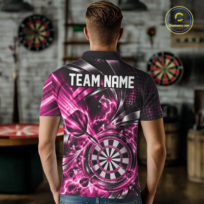 Black And Pink Thunder Lightning Custom Dart Team Men Polo Shirt With Name IPHW12581