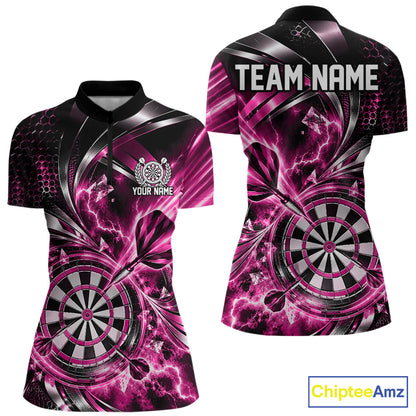 Black And Pink Thunder Lightning Custom Dart Team Women Quarter-Zip Shirt With Name IPHW12581