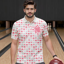 Load image into Gallery viewer, Custom White And Pink Heart Theme Valentine Bowling Polo Shirts For Men, Couple Outfit IPHW8363