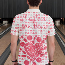 Load image into Gallery viewer, Custom White And Pink Heart Theme Valentine Bowling Polo Shirts For Men, Couple Outfit IPHW8363