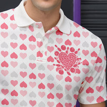 Load image into Gallery viewer, Custom White And Pink Heart Theme Valentine Bowling Polo Shirts For Men, Couple Outfit IPHW8363