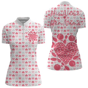 Custom White And Pink Heart Valentine Bowling Quarter-Zip Shirts For Women, Couple Outfit IPHW8363