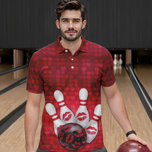 Load image into Gallery viewer, Bowling Kisses Red Heart Theme Custom Valentines Day Bowling Polo Shirts For Men IPHW8366