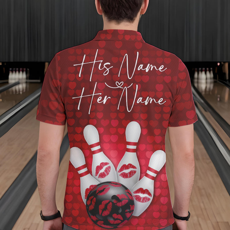 Bowling Kisses Red Heart Theme Custom Valentines Day Bowling Polo Shirts For Men IPHW8366