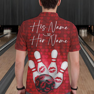 Bowling Kisses Red Heart Theme Custom Valentines Day Bowling Polo Shirts For Men IPHW8366