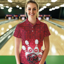Load image into Gallery viewer, Bowling Kisses Red Heart Theme Custom Valentines Day Bowling Polo Shirts For Women IPHW8366
