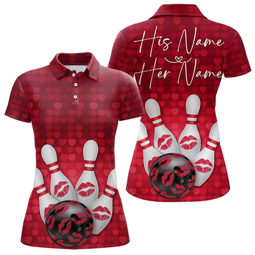Bowling Kisses Red Heart Theme Custom Valentines Day Bowling Polo Shirts For Women IPHW8366