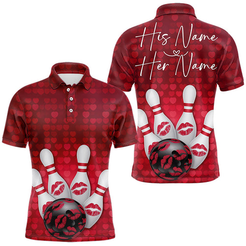 Bowling Kisses Red Heart Theme Custom Valentines Day Bowling Polo Shirts For Men IPHW8366
