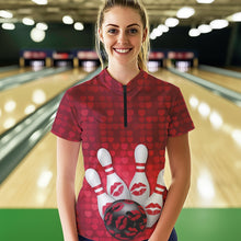 Load image into Gallery viewer, Bowling Kisses Red Heart Theme Custom Valentines Day Bowling Quarter-Zip Shirts For Women IPHW8366
