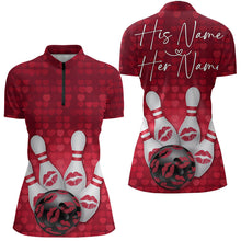 Load image into Gallery viewer, Bowling Kisses Red Heart Theme Custom Valentines Day Bowling Quarter-Zip Shirts For Women IPHW8366