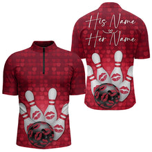 Load image into Gallery viewer, Bowling Kisses Red Heart Theme Custom Valentines Day Bowling Quarter-Zip Shirts For Men IPHW8366