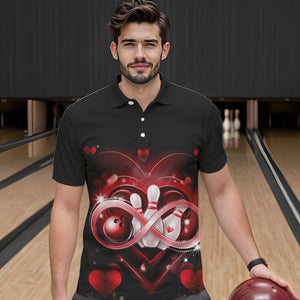 Custom Valentines Day Bowling Polo Shirts For Men, Infinity Love Bowling Couple Shirt IPHW8369