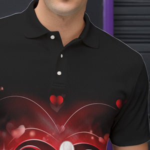 Custom Valentines Day Bowling Polo Shirts For Men, Infinity Love Bowling Couple Shirt IPHW8369