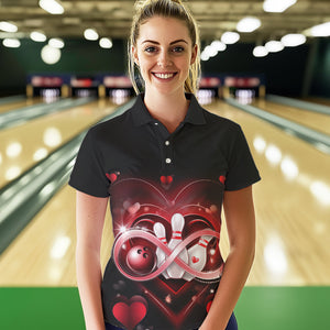 Custom Valentines Day Bowling Polo Shirts For Women, Infinity Love Bowling Couple Shirt IPHW8369