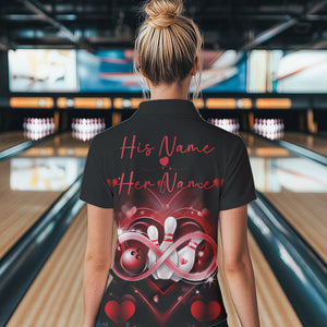 Custom Valentines Day Bowling Polo Shirts For Women, Infinity Love Bowling Couple Shirt IPHW8369