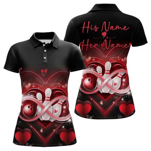 Custom Valentines Day Bowling Polo Shirts For Women, Infinity Love Bowling Couple Shirt IPHW8369