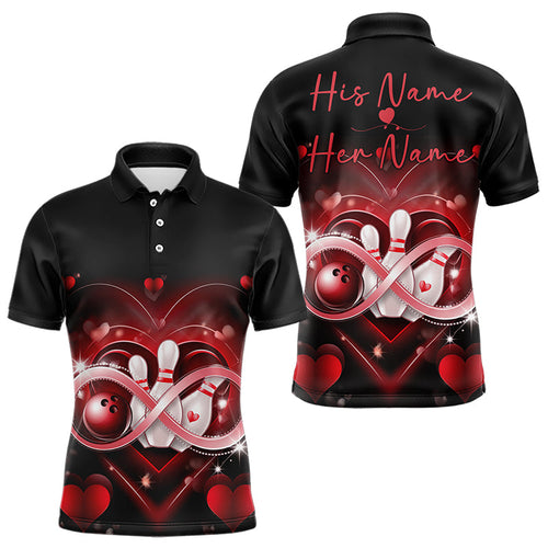 Custom Valentines Day Bowling Polo Shirts For Men, Infinity Love Bowling Couple Shirt IPHW8369