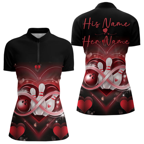 Custom Valentines Day Bowling Womens Quarter-Zip Shirts, Infinity Love Bowling Couple Shirt IPHW8369