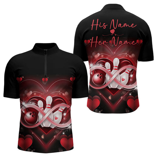Custom Valentines Day Bowling Quarter-Zip Shirts For Men, Infinity Love Bowling Couple Shirt IPHW8369