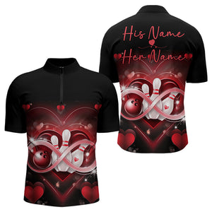 Custom Valentines Day Bowling Quarter-Zip Shirts For Men, Infinity Love Bowling Couple Shirt IPHW8369