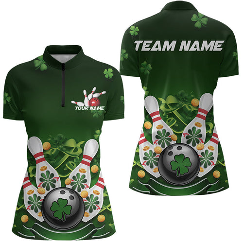 Custom Green St Patrick'S Day Bowling Team Quarter-Zip Shirts For Women IPHW8374