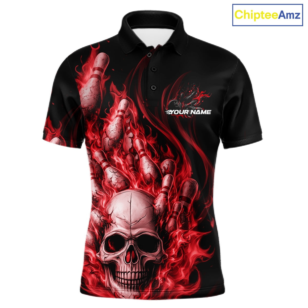 Custom Multi Styles Red Flame Skull Halloween Bowling Team Shirts, Bowling Tournament Shirt Bowling Jersey IPHW10439