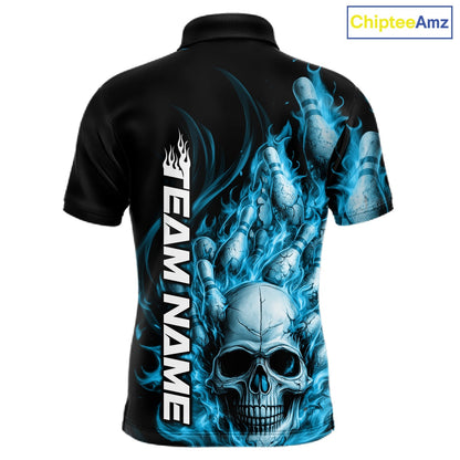 Custom Multi Styles Blue Flame Skull Halloween Bowling Team Shirts, Bowling Tournament Shirt Bowling Jersey IPHW10440