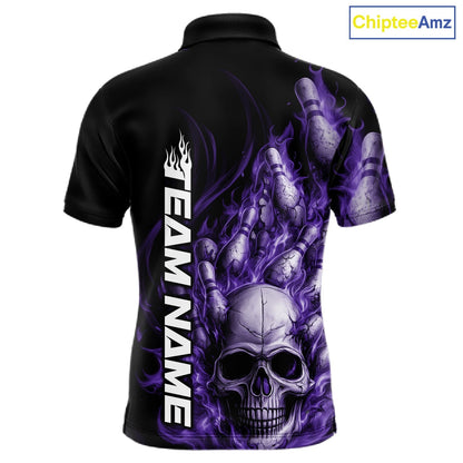 Custom Multi Styles Purple Flame Skull Halloween Bowling Team Shirts, Bowling Tournament Shirt Bowling Jersey IPHW10441