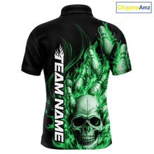 Load image into Gallery viewer, Custom Multi Styles Green Flame Skull Halloween Bowling Team Shirts, Bowling Tournament Shirt Bowling Jersey IPHW10442