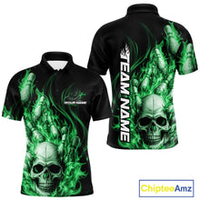 Load image into Gallery viewer, Custom Multi Styles Green Flame Skull Halloween Bowling Team Shirts, Bowling Tournament Shirt Bowling Jersey IPHW10442