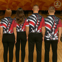 Load image into Gallery viewer, Custom Black And Red US Flag Patriotic Bowling Shirts, Freedom Bowling Team League Shirt Bowler Jerseys IPHW10453