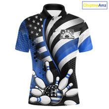 Load image into Gallery viewer, Custom Black And Blue US Flag Patriotic Bowling Shirts, Freedom Bowling Team League Shirt Bowler Jerseys IPHW10454