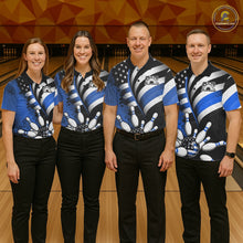 Load image into Gallery viewer, Custom Black And Blue US Flag Patriotic Bowling Shirts, Freedom Bowling Team League Shirt Bowler Jerseys IPHW10454