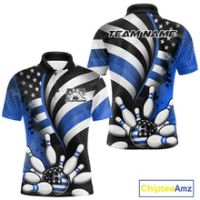 Load image into Gallery viewer, Custom Black And Blue US Flag Patriotic Bowling Shirts, Freedom Bowling Team League Shirt Bowler Jerseys IPHW10454
