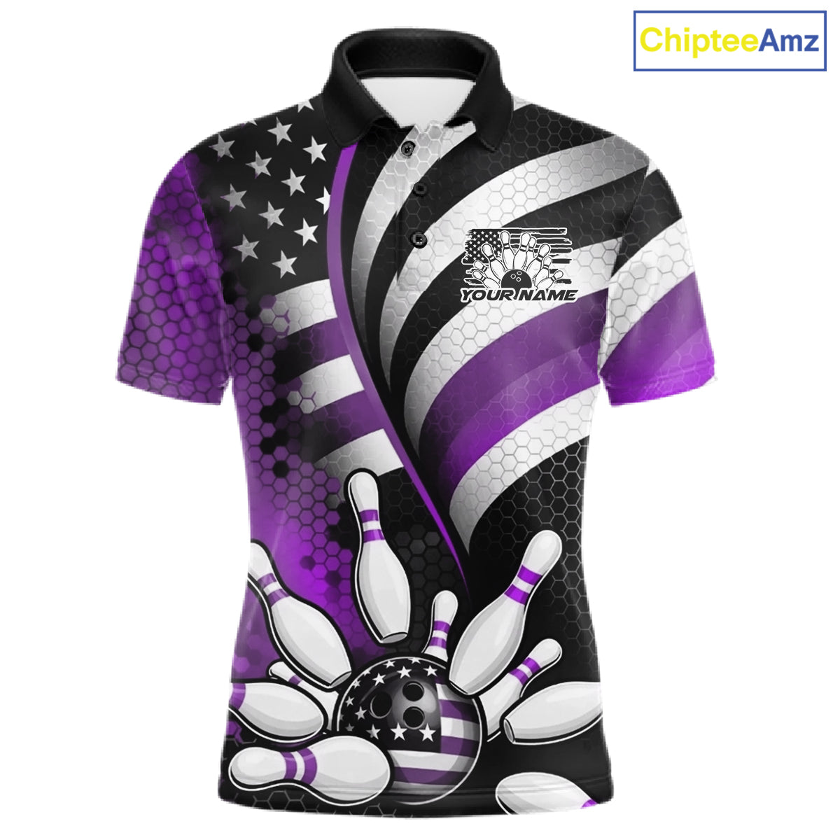 Custom Black And Purple US Flag Patriotic Bowling Shirts, Freedom Bowling Team League Shirt Bowler Jerseys IPHW10455