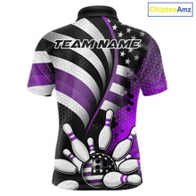 Load image into Gallery viewer, Custom Black And Purple US Flag Patriotic Bowling Shirts, Freedom Bowling Team League Shirt Bowler Jerseys IPHW10455