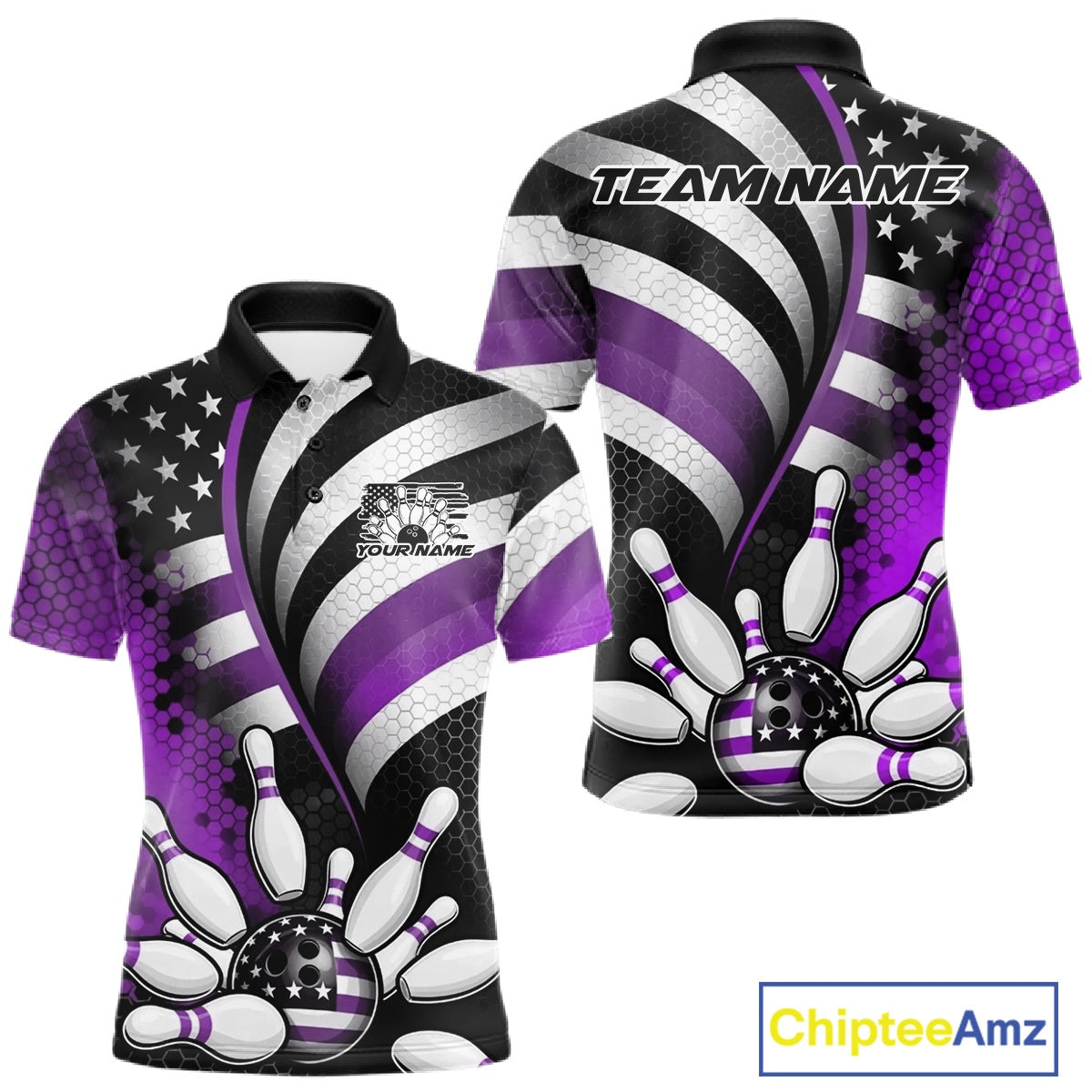 Custom Black And Purple US Flag Patriotic Bowling Shirts, Freedom Bowling Team League Shirt Bowler Jerseys IPHW10455