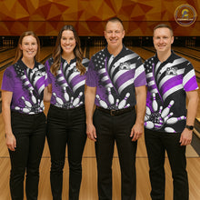 Load image into Gallery viewer, Custom Black And Purple US Flag Patriotic Bowling Shirts, Freedom Bowling Team League Shirt Bowler Jerseys IPHW10455