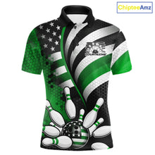 Load image into Gallery viewer, Custom Black And Green US Flag Patriotic Bowling Shirts, Freedom Bowling Team League Shirt Bowler Jerseys IPHW10456
