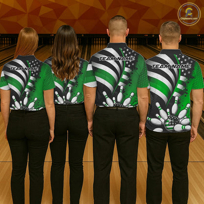 Custom Black And Green US Flag Patriotic Bowling Shirts, Freedom Bowling Team League Shirt Bowler Jerseys IPHW10456