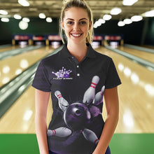 Load image into Gallery viewer, Custom Black And Purple Bowling Jerseys, Bowling League Polo Shirts For Women Team Uniform IPHW8561