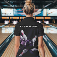 Load image into Gallery viewer, Custom Black And Purple Bowling Jerseys, Bowling League Polo Shirts For Women Team Uniform IPHW8561