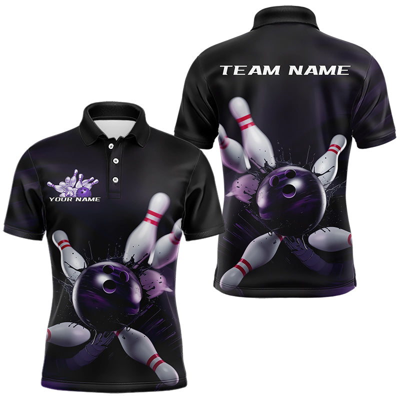Custom Black And Purple Bowling Jerseys, Bowling League Polo Shirts For Men Team Uniform IPHW8561