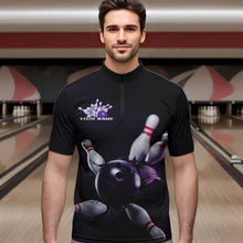 Load image into Gallery viewer, Custom Black And Purple Bowling Jerseys, Bowling League Quarter-Zip Shirts For Men Team Uniform IPHW8561