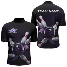 Load image into Gallery viewer, Custom Black And Purple Bowling Jerseys, Bowling League Quarter-Zip Shirts For Men Team Uniform IPHW8561